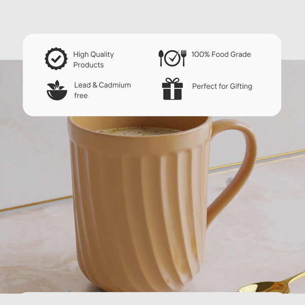 Caramel Grooved Ceramic Mugs Set of 4 (350ML) – Microwave Safe