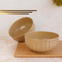 Caramel Grooved Ceramic Bowl Set of 2