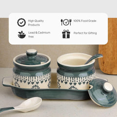 Grey Drape Ceramic Pickle Jar with Tray and Spoon 250ML - The Earth Store - Multipurpose Jars