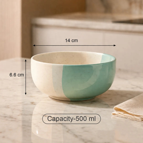 Tritone Green Ceramic Bowl Set of 4 with Metal Stand (500ml)
