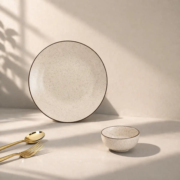 Creme Matte Ceramic Dinner Set 12 Piece for Family of 4