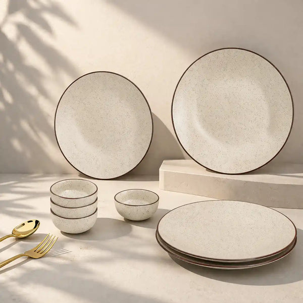 Creme Matte Ceramic Dinner Set 8 Piece for Family of 4