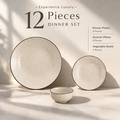 Creme Matte Ceramic Dinner Set 12 Piece for Family of 4