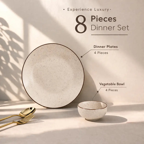 Creme Matte Ceramic Dinner Set 8 Piece for Family of 4
