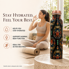 Himalayan Village Copper Water Bottle | Kashmiri Floral Art | 900ml