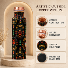 Himalayan Village Copper Water Bottle | Kashmiri Floral Art | 900ml