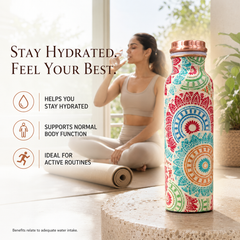 Ajrakh Bloom Copper Water Bottle | Folk Art Block Print | 900ml