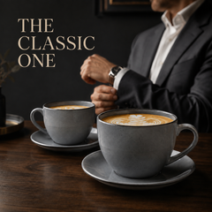Grey Marble Cappuccino Cup Saucer Set Of 2