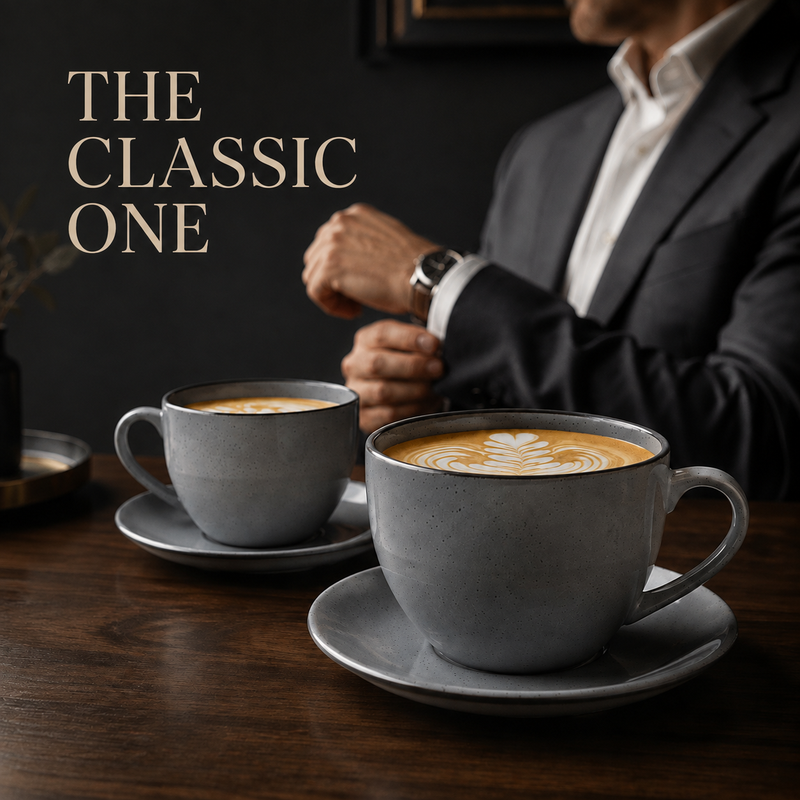 Grey Marble Cappuccino Cup Saucer Set Of 2