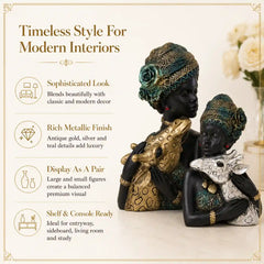 Elegant African Lady with Deer Sculptural Bust Pair – Decorative Gold & Silver Figures