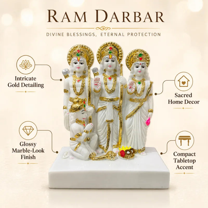 Ram Darbar Idol: Premium Glossy Marble Finish with Gold Detailing
