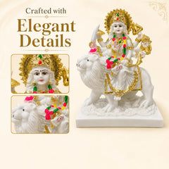 Durga Maa Idol: Premium Glossy Marble-Look Finish with Gold Detailing