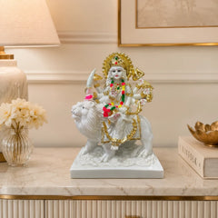 Durga Maa Idol: Premium Glossy Marble-Look Finish with Gold Detailing