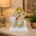 Durga Maa Idol: Premium Glossy Marble-Look Finish with Gold Detailing