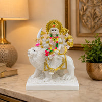 Durga Maa Idol: Premium Glossy Marble-Look Finish with Gold Detailing