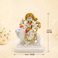 Durga Maa Idol: Premium Glossy Marble-Look Finish with Gold Detailing