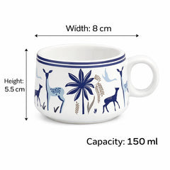 Ceramic Stag Blue Morning Tea Set - 6 Tea Cups, 1 Kettle