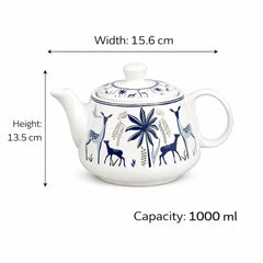 Ceramic Stag Blue Morning Tea Set - 6 Tea Cups, 1 Kettle