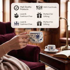 Ceramic Stag Blue Morning Tea Set - 6 Tea Cups, 1 Kettle