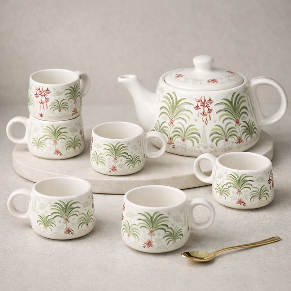 Tropical Morning Ceramic Tea Kettle Cup Set of 6