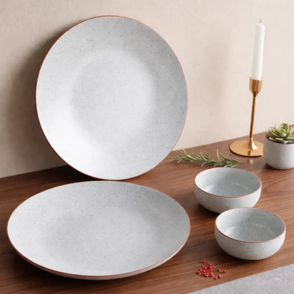 White Matte Brown Ceramic Dinner Plate Set of 2