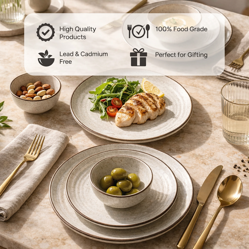 Spiral White Marble Ceramic Dinner Set 12 Piece for Family of 6