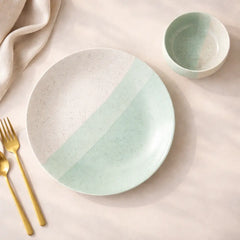TT Green Matte Ceramic Dinner 6 Full Dinner Plates, 6 Vegetable Bowls Set of 12pcs