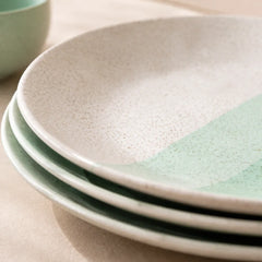 TT Green Matte Ceramic Dinner 6 Full Dinner Plates, 6 Vegetable Bowls Set of 12pcs