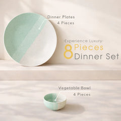TT Green Matte Ceramic Dinner 6 Full Dinner Plates, 6 Vegetable Bowls Set of 12pcs