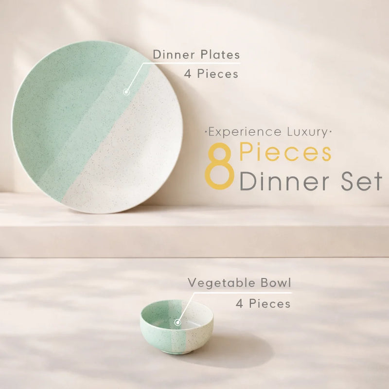 TT Green Matte Ceramic Dinner 6 Full Dinner Plates, 6 Vegetable Bowls Set of 12pcs