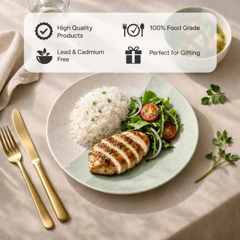 TT Green Matte Ceramic Dinner 6 Full Dinner Plates, 6 Vegetable Bowls Set of 12pcs