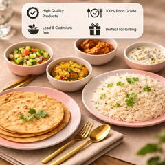 TT Pink Matte Ceramic Dinner Set 12 Piece for Family of 6 Plates and Bowls