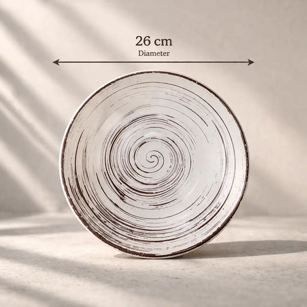 Brown Spiral Ceramic Dinner Set 12 Piece for Family of 4 Plates and Bowls