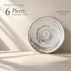 Brown Spiral Ceramic Dinner Set 12 Piece for Family of 4 Plates and Bowls