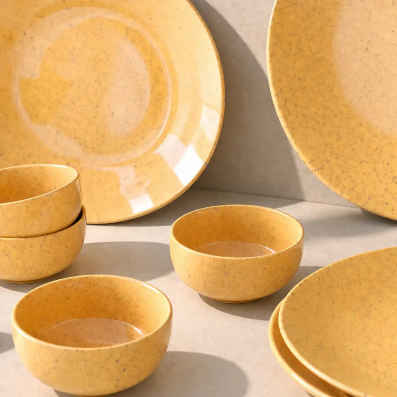 Mustard Marble Ceramic Dinner Set - 12 Pieces