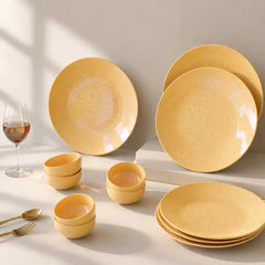 Mustard Marble Ceramic Dinner Set - 12 Pieces