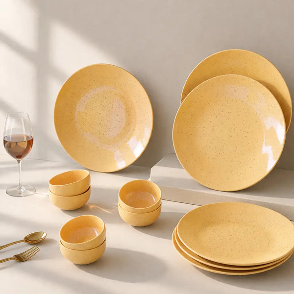 Mustard Marble Ceramic Dinner Set - 12 Pieces