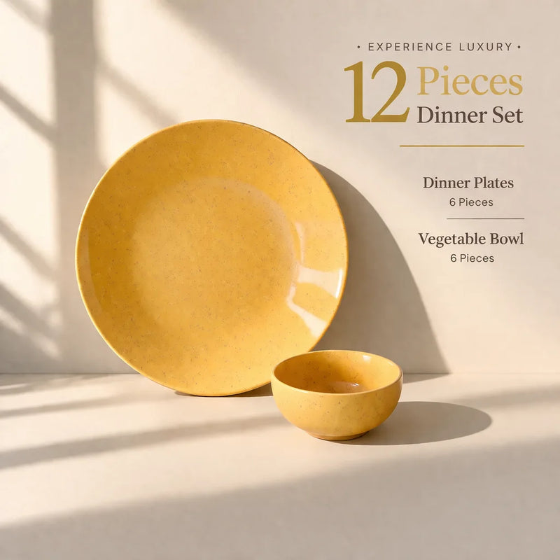 Mustard Marble Ceramic Dinner Set - 12 Pieces