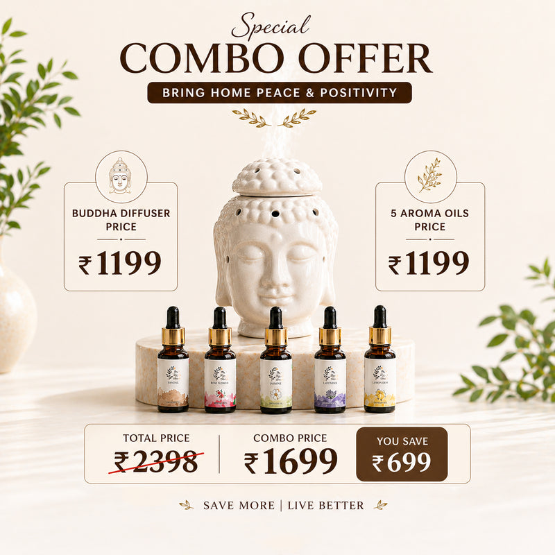 Electric Buddha Ceramic Aroma Diffuser & 5 Essential Aroma Oils Set