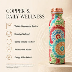 Ajrakh Bloom Copper Water Bottle | Folk Art Block Print | 900ml
