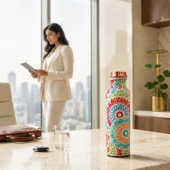 Ajrakh Bloom Copper Water Bottle | Folk Art Block Print | 900ml