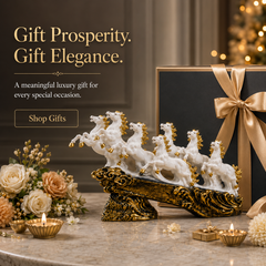 Majestic White & Gold Galloping 7 Horse Sculpture