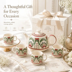 Peagal Ceramic Tea Set With 6 Cups and Kettle
