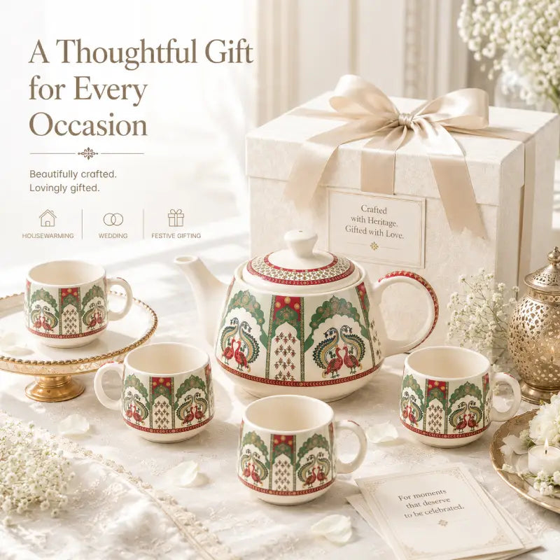 Peagal Ceramic Tea Set With 6 Cups and Kettle