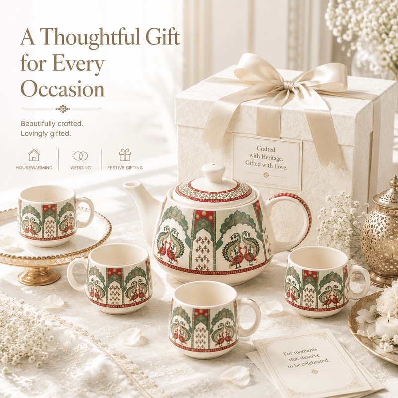 Peagal Ceramic Tea Set With 6 Cups and Kettle