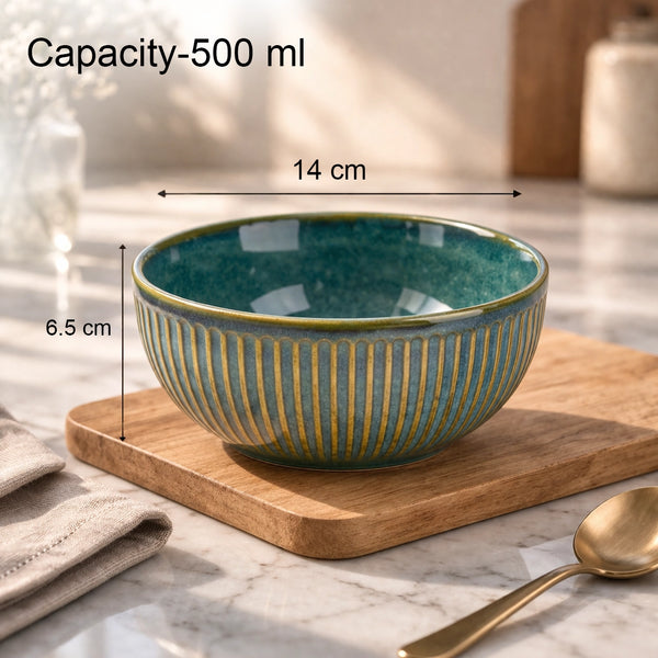 Glam Green Ceramic Bowl Set of 4 with Multipurpose Lids