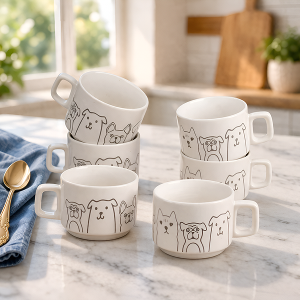 White Pawfect Ceramic Tea Cup Set of 6 (200 ML)
