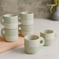 Cream Green Ziggy Ceramic Tea Cup Set of 6, 200 ML Each