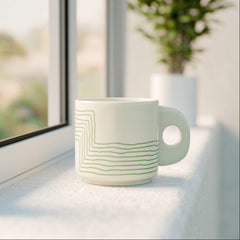 Cream Green Ziggy Ceramic Tea Cup Set of 6, 200 ML Each - The Earth Store - Tea Sets