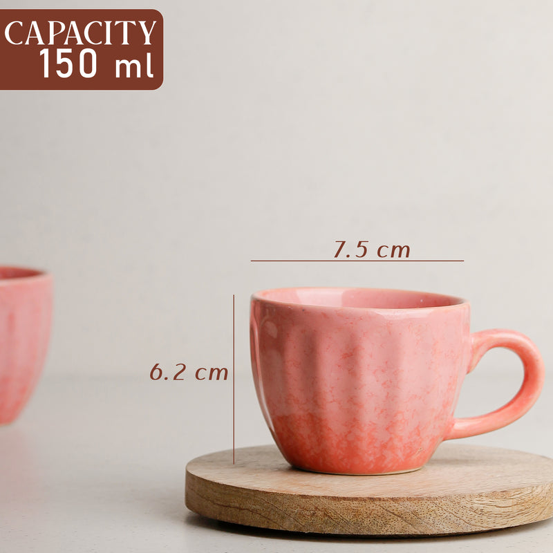 Peach Frosted Ceramic Tea Set With 6 Cups